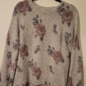 Lucky Brand Floral Crew Neck Sweater - Gray and Pink